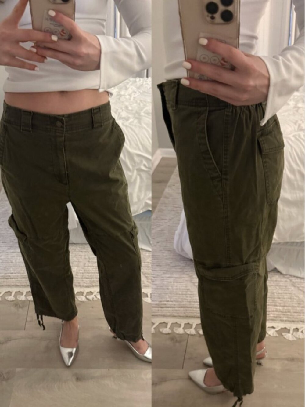 Zara Army Green Cargo Barrel Leg Jeans Pants